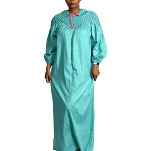 Vintage Robe House Coat Loungewear Green Gown Muumuu Lounge Dress Maxi Small